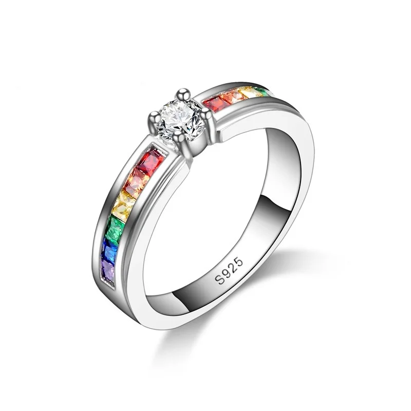 

Rainbow Promise Beautiful Engagement Rings For Lover 925 Sterling Silver Elegant Jewelry High Quality Austrain Rhinestone