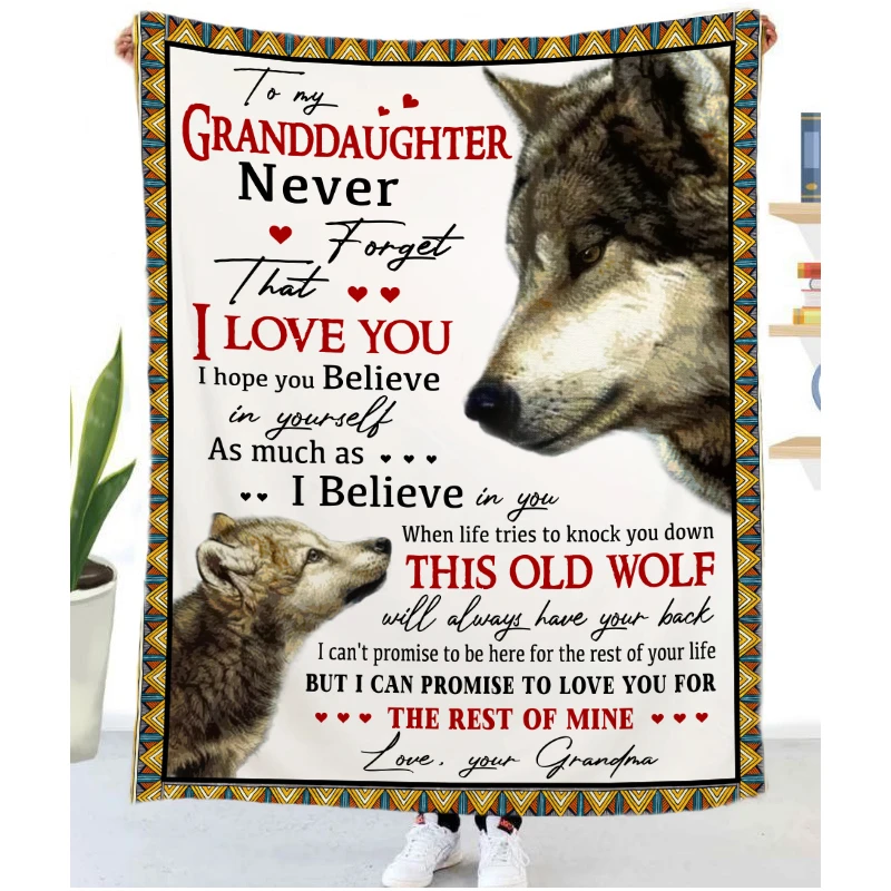 Wolf Pattern Flannel Blanket Letter To Dad/Mom/Daughter/Son Encourage Love Letter Cover Blanket Festival Birthday Gift