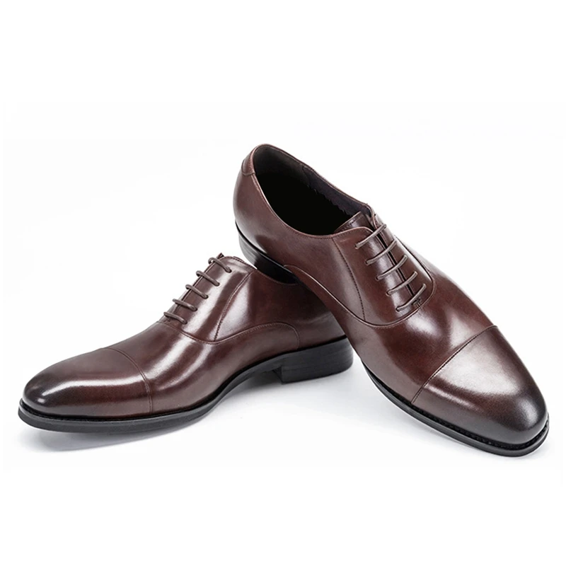 

Classic Genuine Leather Formal Dress Quarter Brogues Shoes Pointed Toe Laces Men's Cap Toe Cow Leather Office Oxfords SG281