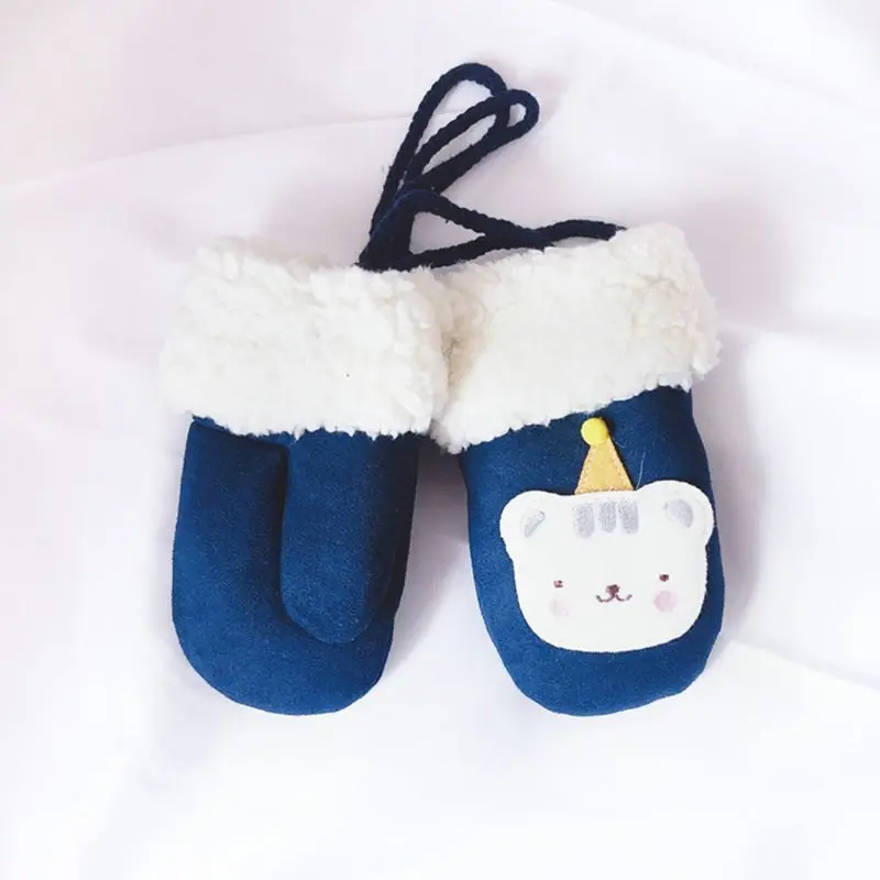 

Children gloves Newborn Kids Winter warm Knitted Gloves Unisex Cute Cartoon Bear Hang Neck Mittens