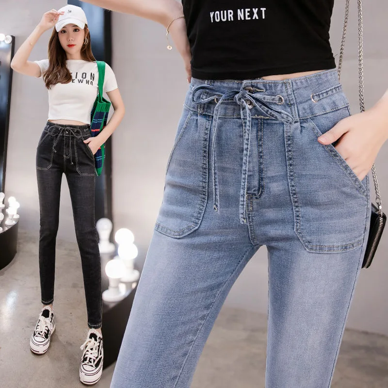 2020 Plus Size button women jeans High Waist black pants high elastic Skinny Stretchy Women | Женская одежда