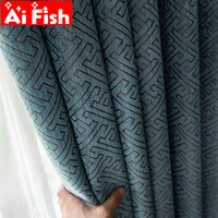 modern dark blue geometry chenille jacquard thicker blackout curtain fabric for bedroom thermal sunshade window curtains m1315
