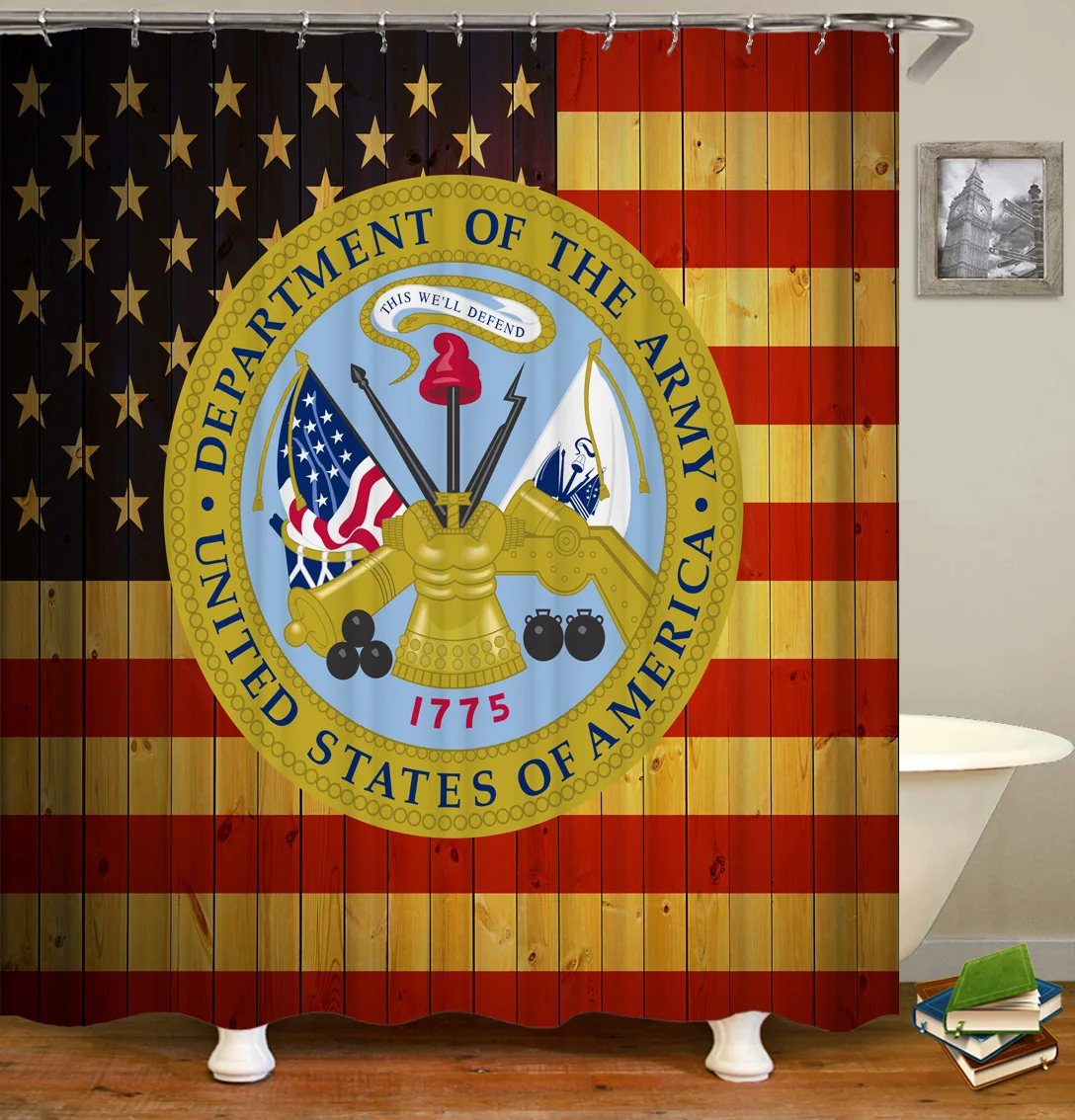 Армейская занавеска для душа с флагом США водонепроницаемая из полиэстера