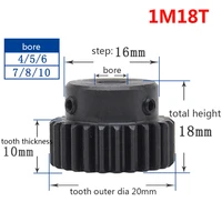 1251020pcs 1m 18t spur gear pinion bore 5mm step 16mm surface black spur gear with step modulus 1 tooth18 outer diameter20mm