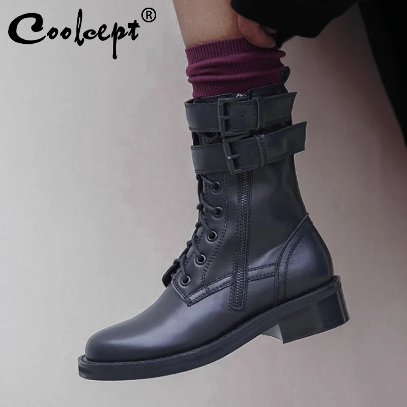 Coolcept/модные черные женские сапоги до середины икры из натуральной кожи