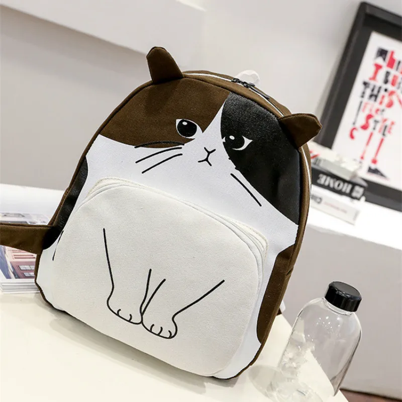 Вместительный холщовый рюкзак для женщин школьный ранец с 3D принтом кота девочек