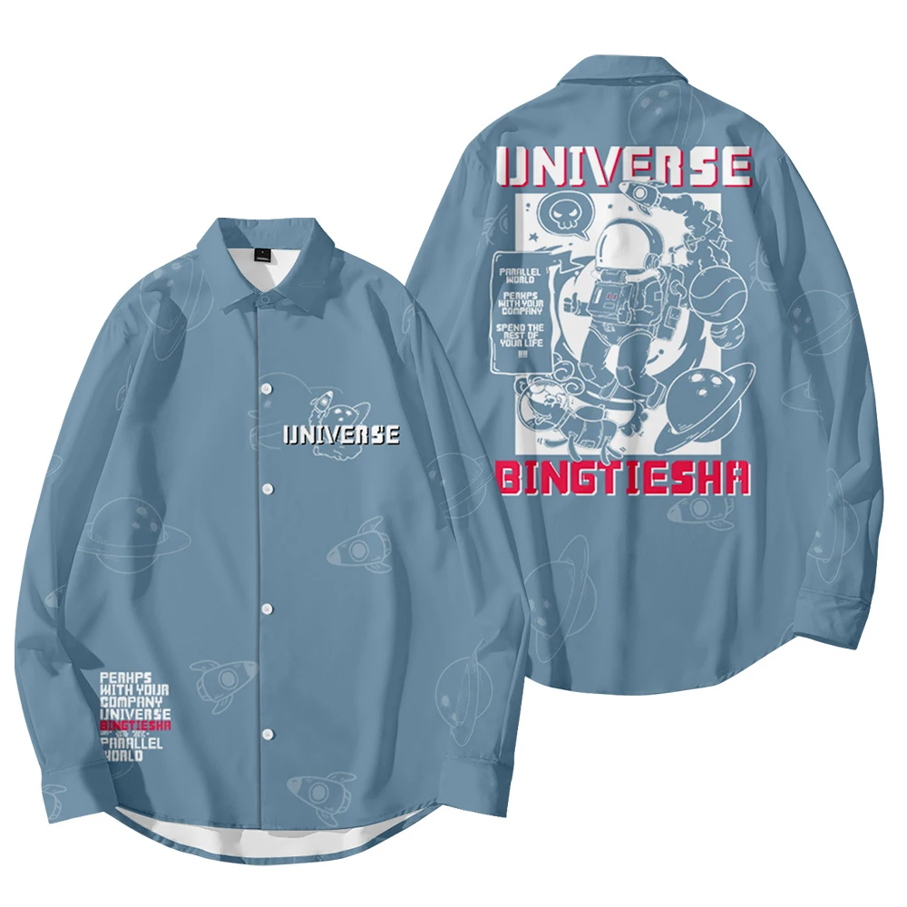 

Cardigan Men's Shirt Fashion Long Sleeve Shirts Women Fashion Astronauts Purple Blouses Casual Buttons shirts OverSize Tops
