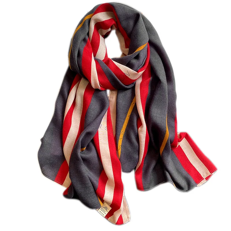 

2020 new cotton and linen feel striped scarf women spring and autumn fashion shawl travel scarf with winter warm scarf