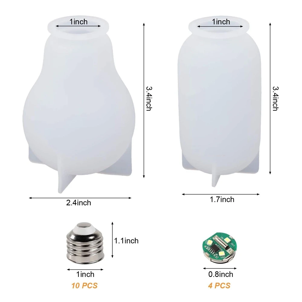 

Light Bulb Resin Molds 2PCS LED Bulb Silicone Molds for Resin Silicone Molds with 10PCS Caps 4PCS LED Chip Base