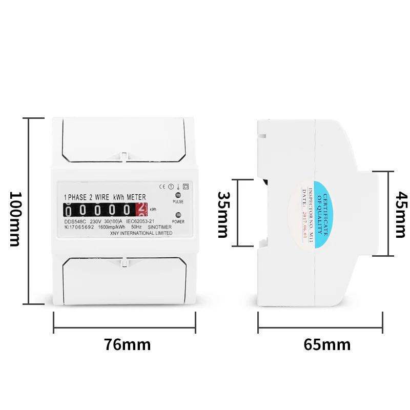 DDS548C 4P DIN Rail Single Phase Energy Meter 220V Electricity Pulse Counter Electric kwh 30(100)A 50Hz Power | Инструменты
