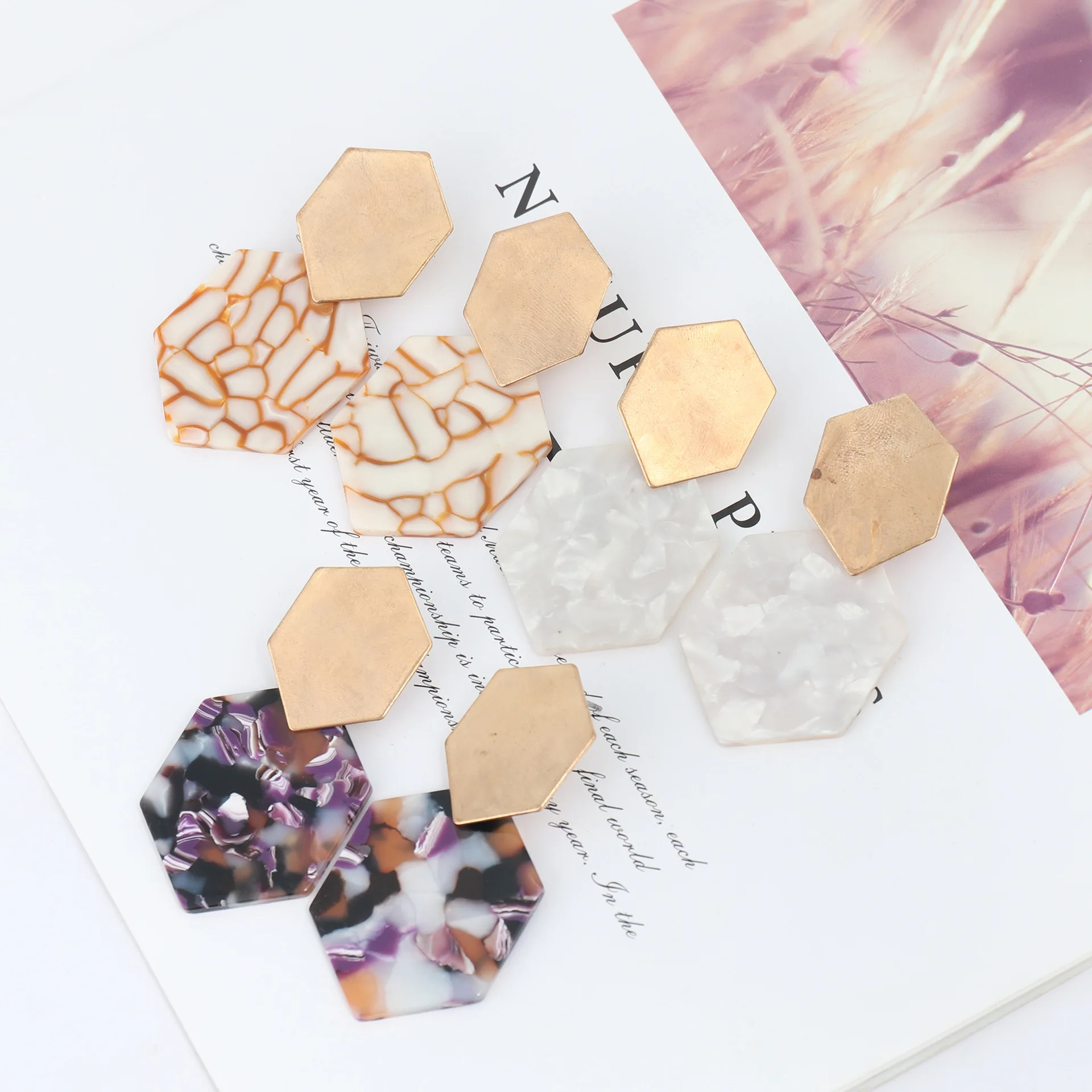 

European and American style acrylic Earrings combination metal acrylic diamond geometric Earrings exaggerated retro Earrings