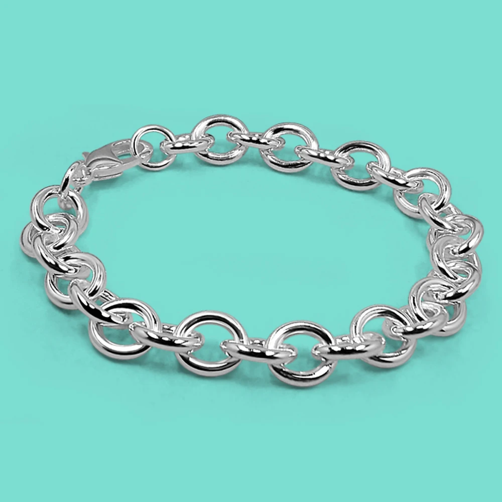

Classic Unisex925 Sterling Silver Bracelet Fashion Women's Jewelry 9MM Rolo Chain Bracelet Lobster Clasp Party Accessories