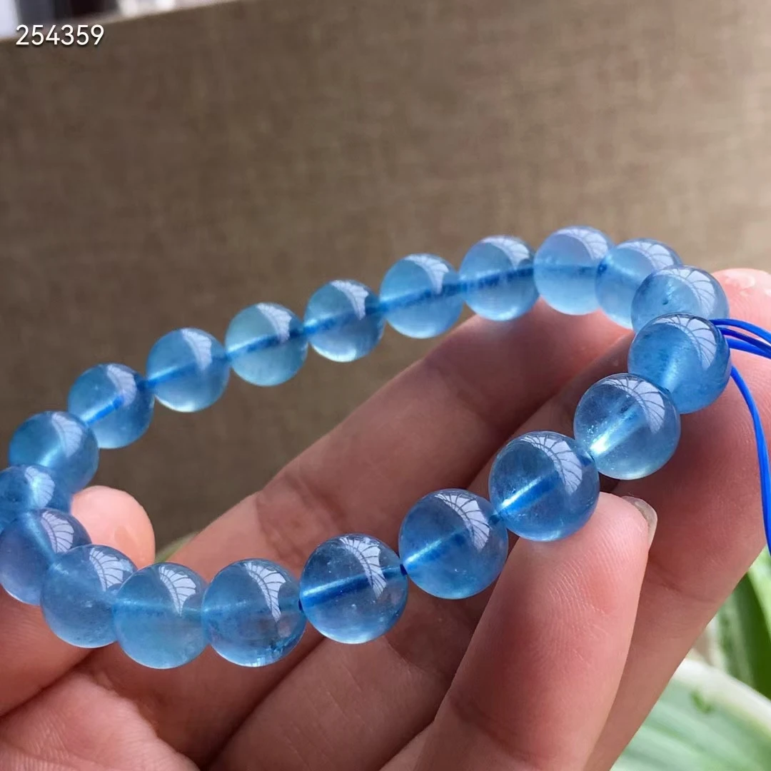 

Natural Blue Aquamarine Clear Round Beads Bracelet 9.5mm Brazil Stretch Women Crystal Brazil Aquamarine Bracelet Jewelry AAAAAA