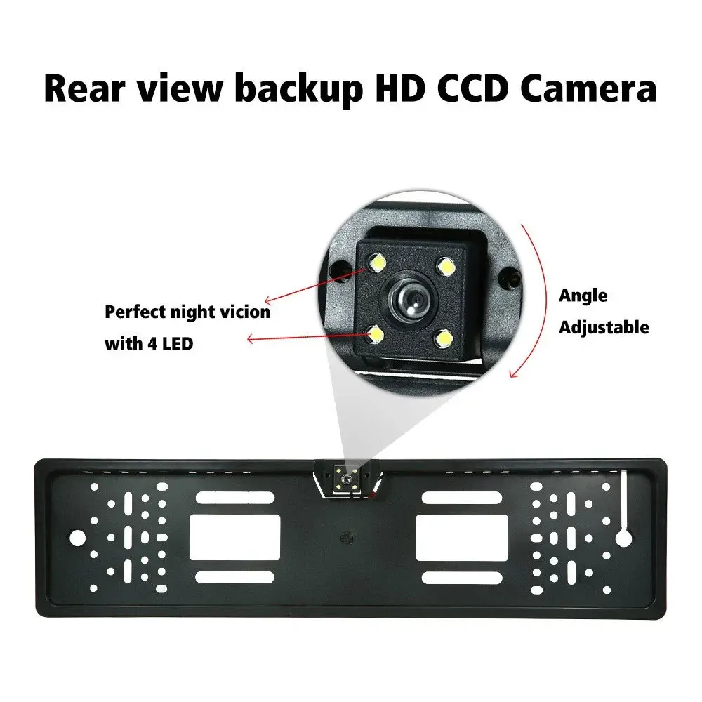 Driintel Reversing Camera EU European License Plate Frame Car Rear View 4 LED Waterproof CCD Night Vision Video | Автомобили и
