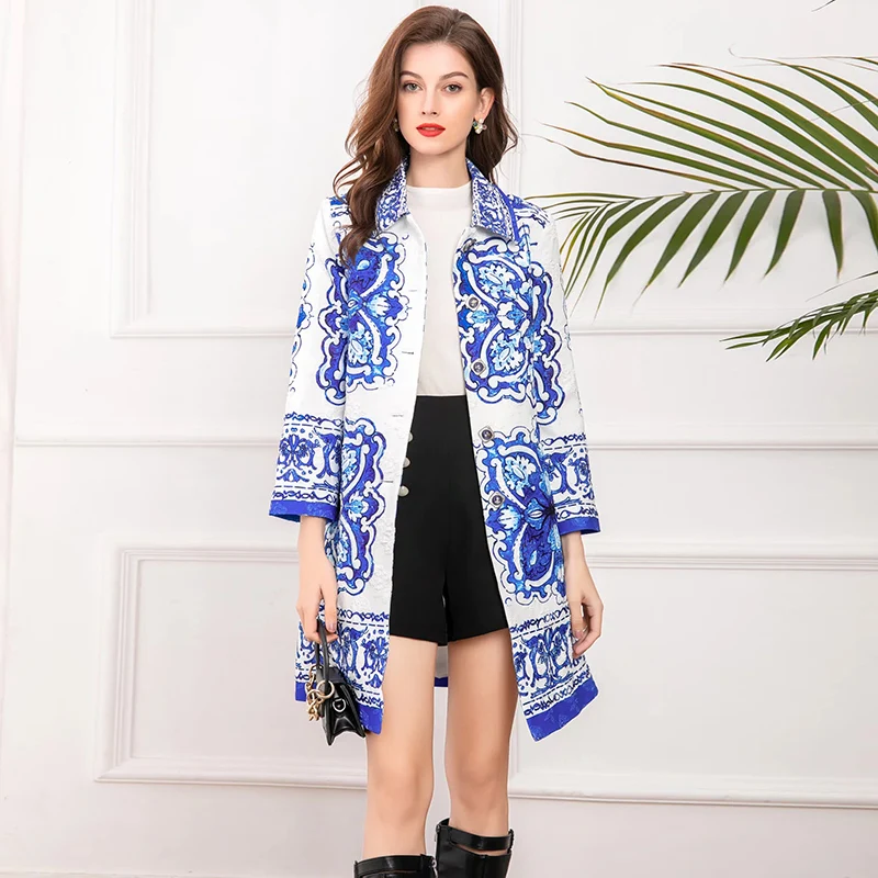 MIUXIMAO 2022 New Spring Women's Clothing Lapel Long Sleeve Printing Slim Coat Fashion Elegant Office Style