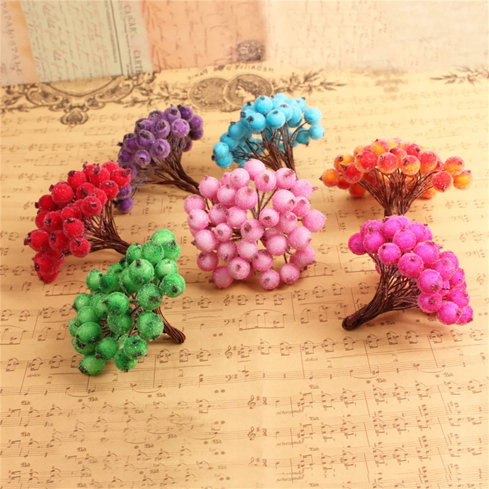 

40 Pcs/A Bunch Artificial Frosted Holly Berry Flowers Fruit Home Wedding Party Decor Multiple Colour Holiday Decoration