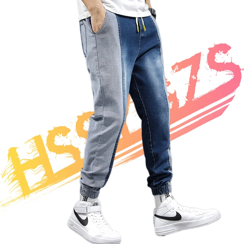 

Skinny Jeans Men 2021 Stretch Cargo Pants Streetwear Man Denim Jeans Blue True Religion Patchwork Jeans Elastic Waist Hip Hop