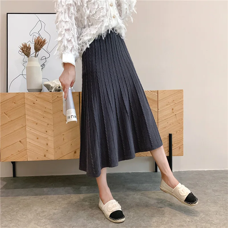 Женская Длинная вязаная юбка трапециевидная повседневная 19FW|Женские юбки| |