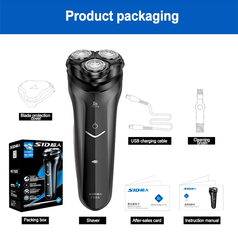 

Electric Shaver 3D Rotary Electric Facial Shaver USB Rechargeable Washable Triple Head Razor With Beard Trimmer For Men Razor
