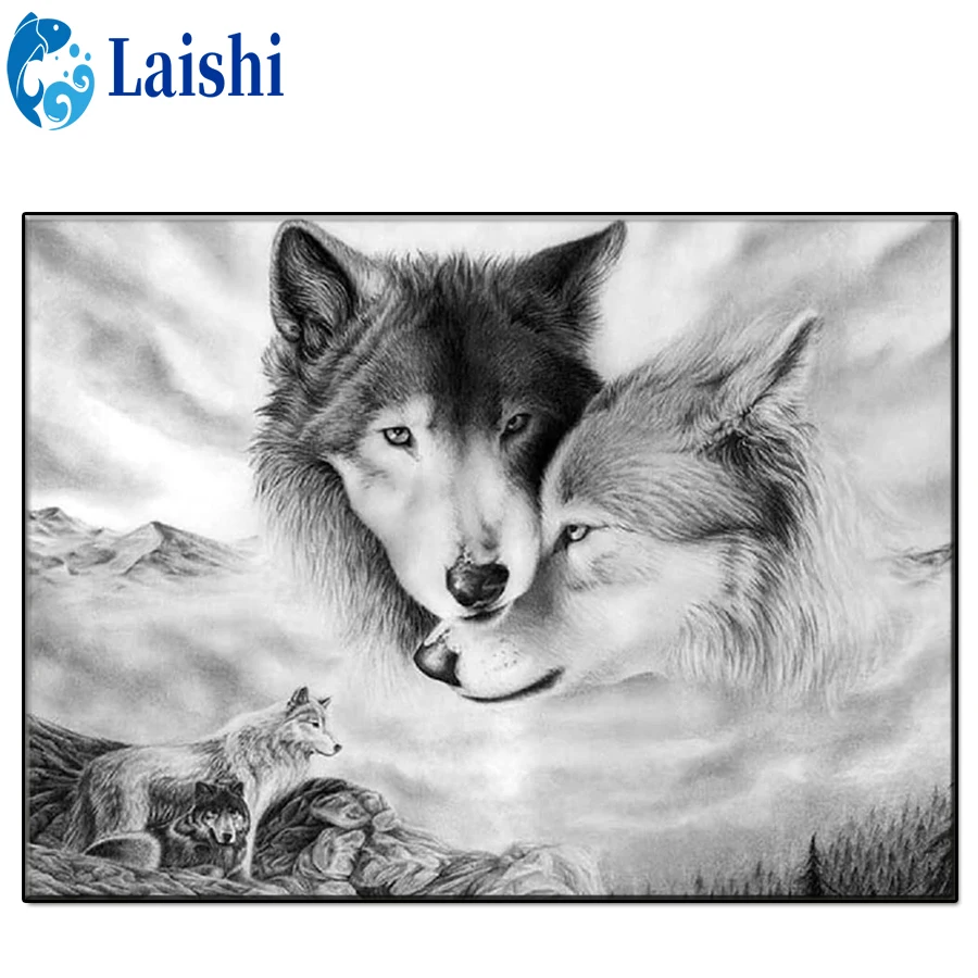

Diamond embroidery Black and white animal art, wolf, couple full round drill Square Diamond painting Rhinestone mosaic decor