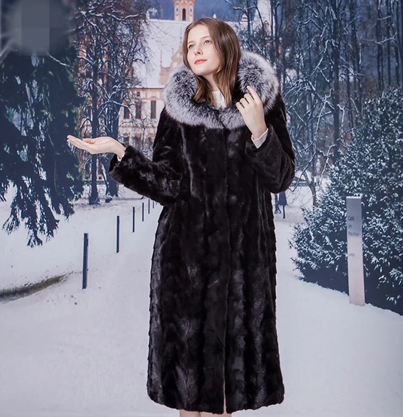 Роскошное пальто из натурального меха норки куртка худи с лисой Женская