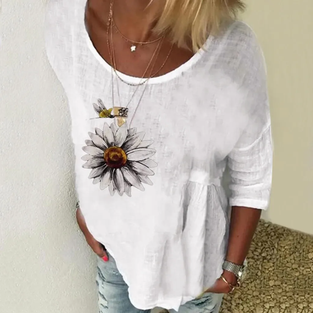 Модная белая блузка размера плюс 5xl для женщин Повседневная футболка с круглым