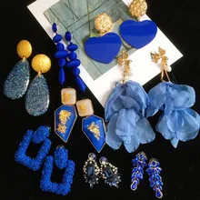 Blue Handmade Crystal Acrylic Lace Earrings European And American Geometric Beaded Earrings 2021 Fashion Jewelry For Women