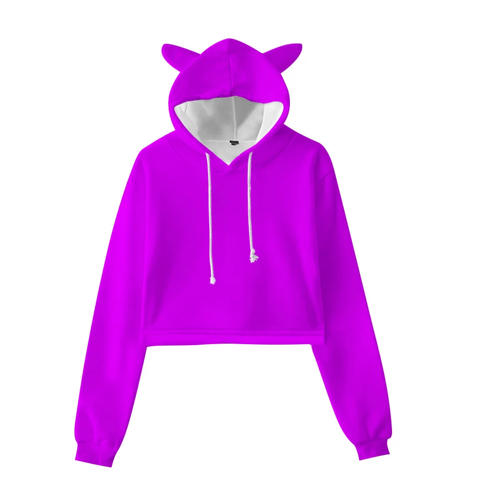 

2020 New 3D Solid color Cat Ears Hoodies Sweatshirt Women Hoodies Cute Clothes Slim Sweatshirts Sexy Tops Print Fashion