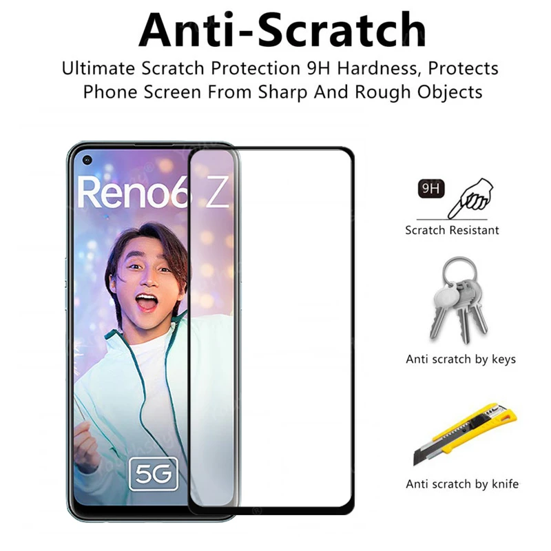Vidrio templado para OPPO Reno6 Z, pel&iacute;cula protectora de pantalla completa para c&aacute;mara OPPO Reno 6 Z-1
