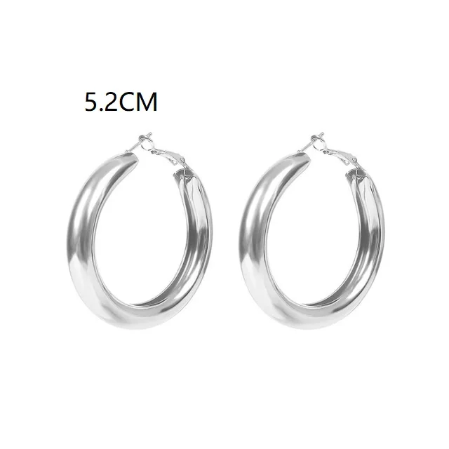 D silver 5.2cm AOMU, хип-хоп, широкие маленькие серьги-кольца, для женщин, высокая полировка, медное покрытие, круглые серьги, мужские серьги, пирсинг, ювелирное изделие, 3,3 см - Окраска металла: D silver 5.2cm