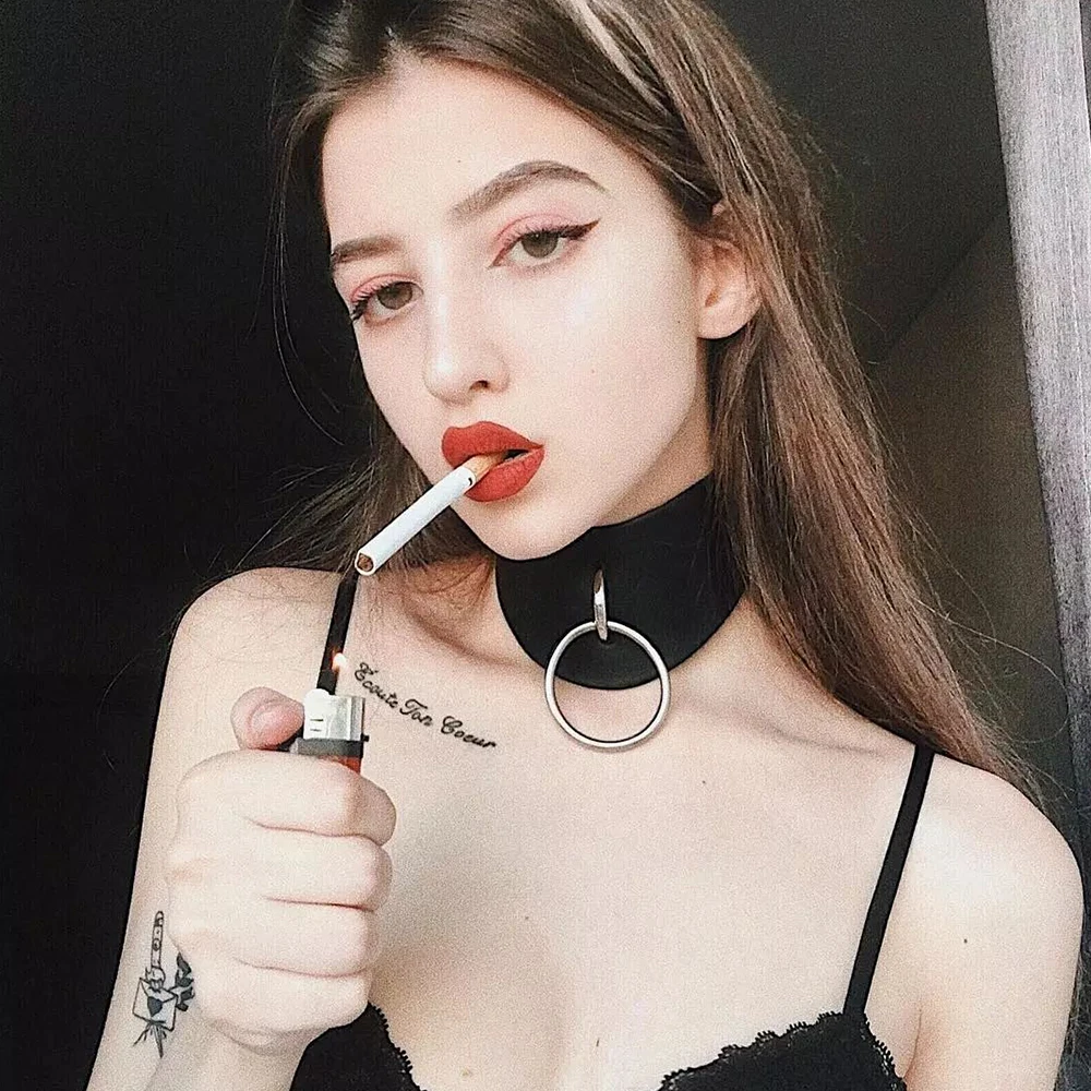 Сексуальные чокеры Ожерелья для женщин PU Круглый раб искусственный кожаный