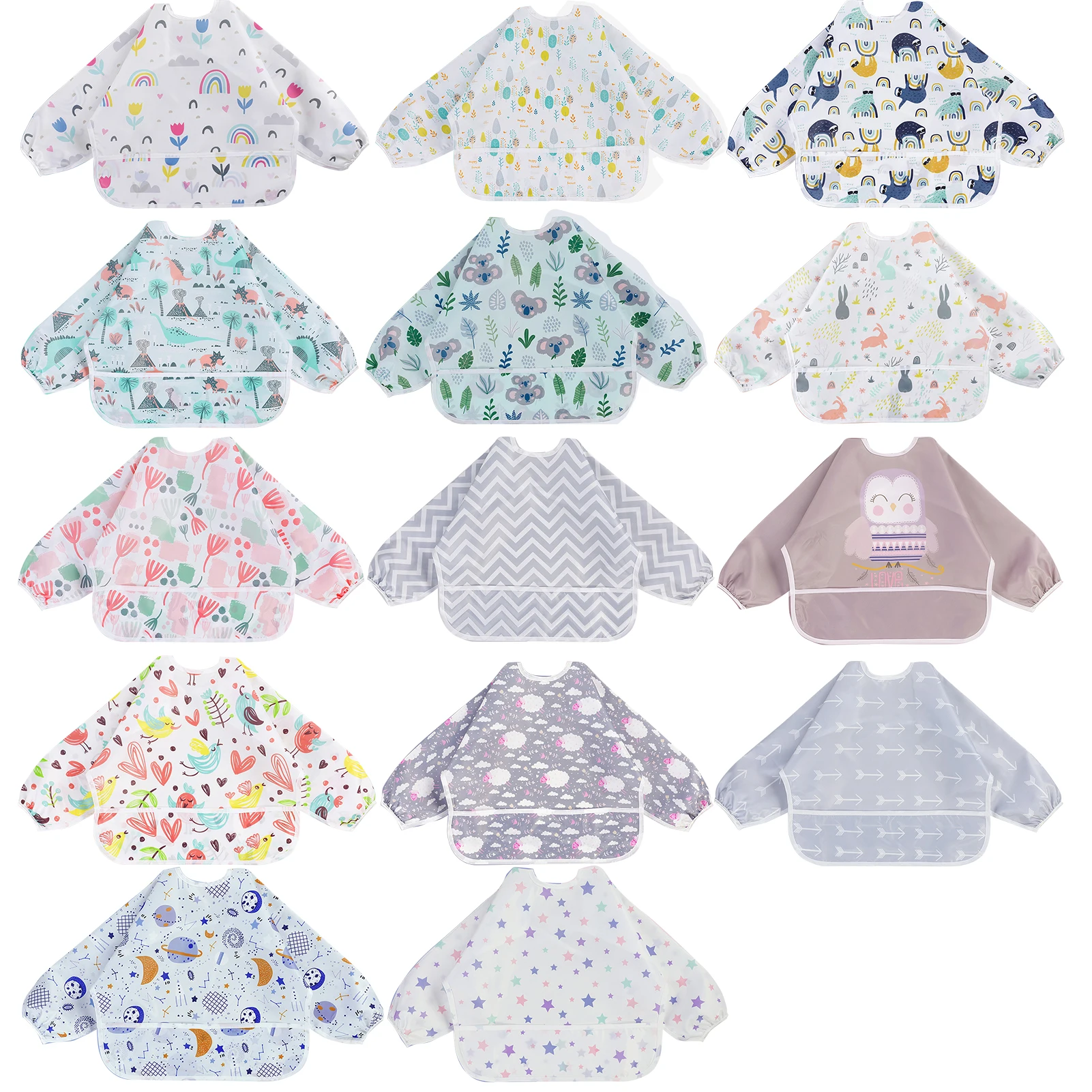 

1Pcs Cartoon Baby Bibs Waterproof Infant Eating Bib With Pocket Children Drawing Long Sleeve Apron Kids Burp Cloth Baby Stuff
