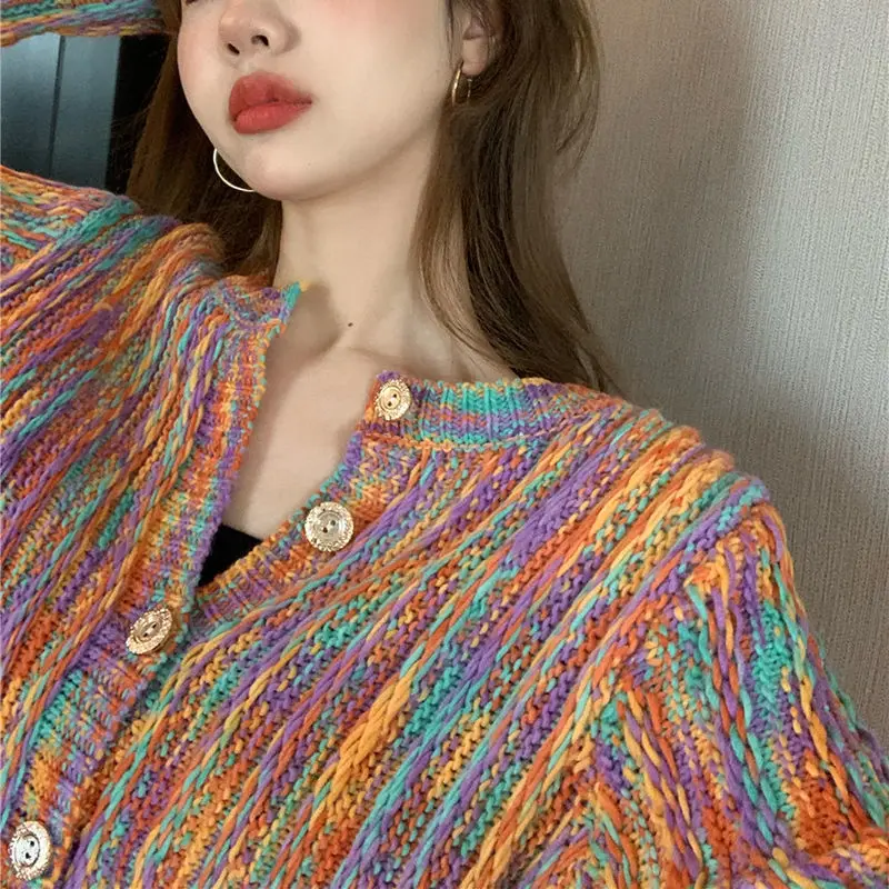 Женский свитер кардиган контрастных цветов верхняя одежда топ женский свободный