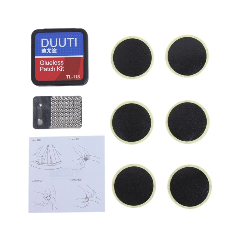 

Bicycle Glueless Self Stick-up Rubber Patch Bike Tire Tube Puncture Repair Tool Kit With Grinder Storage Box Cycling Parts