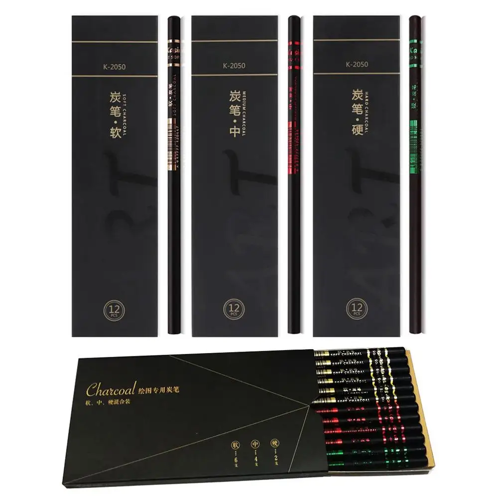 12 шт Мягкий средний жесткий черный эскиз уголь карандаш для набросок Рисунок