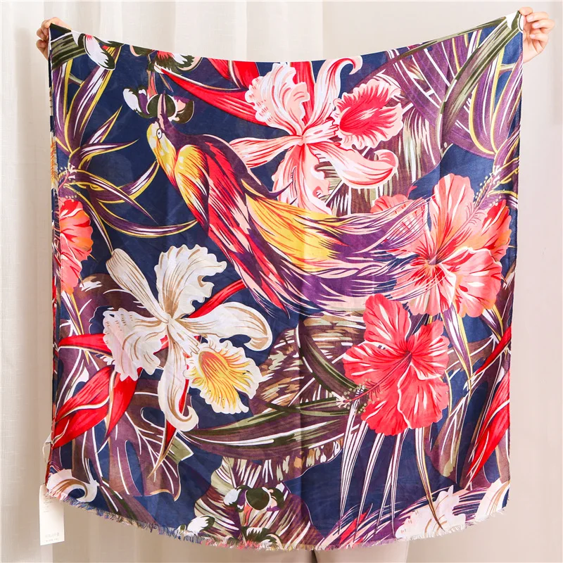 

Ethnic style colorful cotton hemp scarf colorful flower parrot print silk scarf women's spring and autumn sunscreen long shawl
