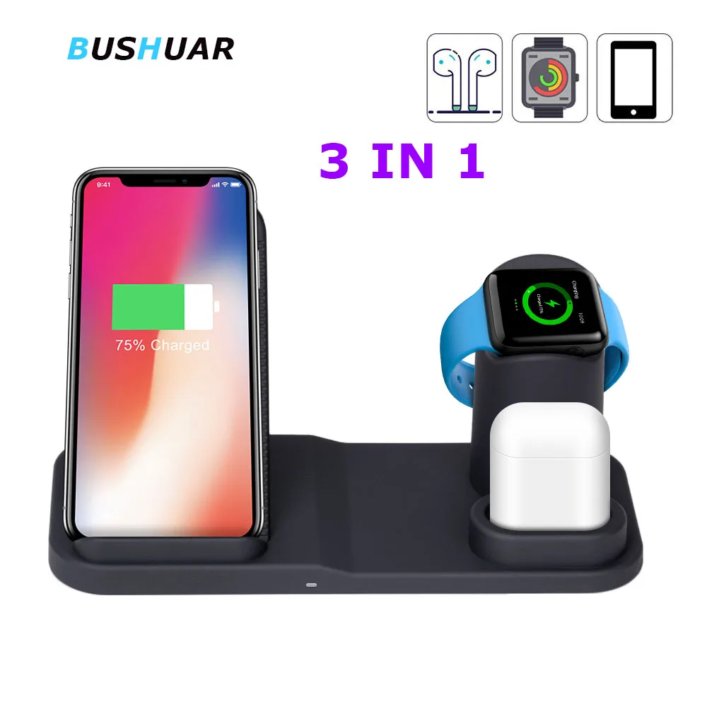 3 в 1 беспроводная зарядная док-станция для iPhone XR XS Max 8 10 Вт Быстрая зарядка для Apple Watch 2 3 4 для AirPods для samsung S10