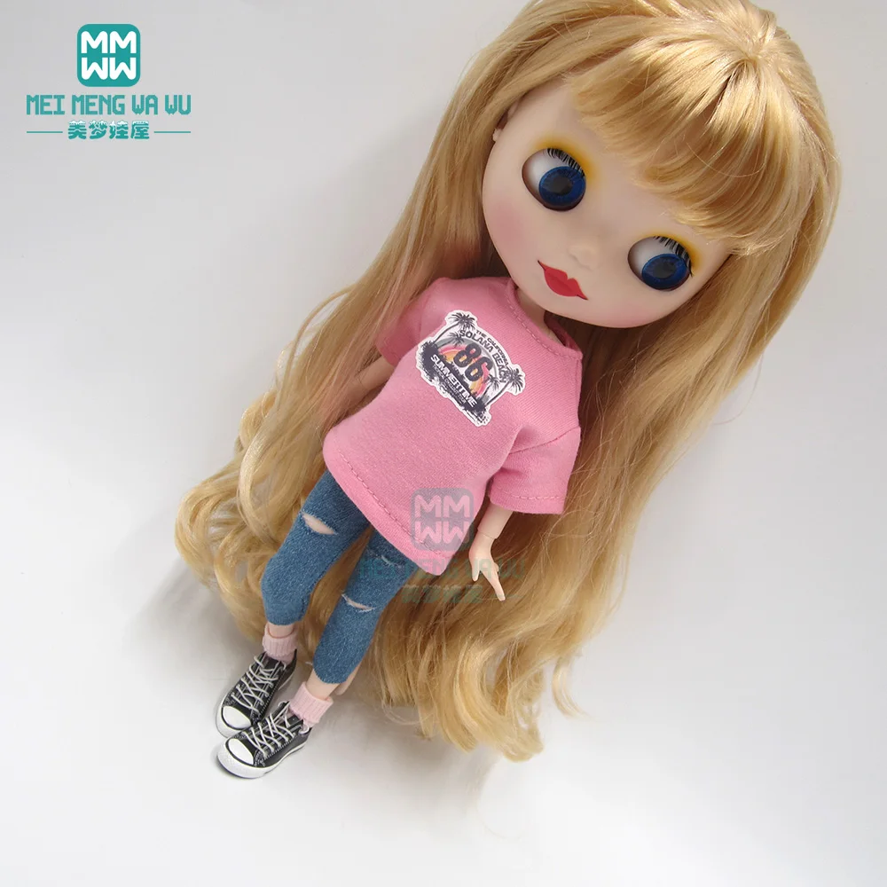 1 шт. модная розовая футболка Blyth doll рваные джинсы для кукол blyth azone ob24 1/6 | Игрушки и