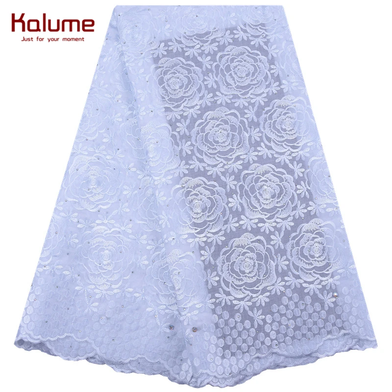 Kalume Fashion Nigerian Swiss Voile Lace Fabric Embroidery African Cotton With Stones For Daily Dress Party F1974 | Дом и сад