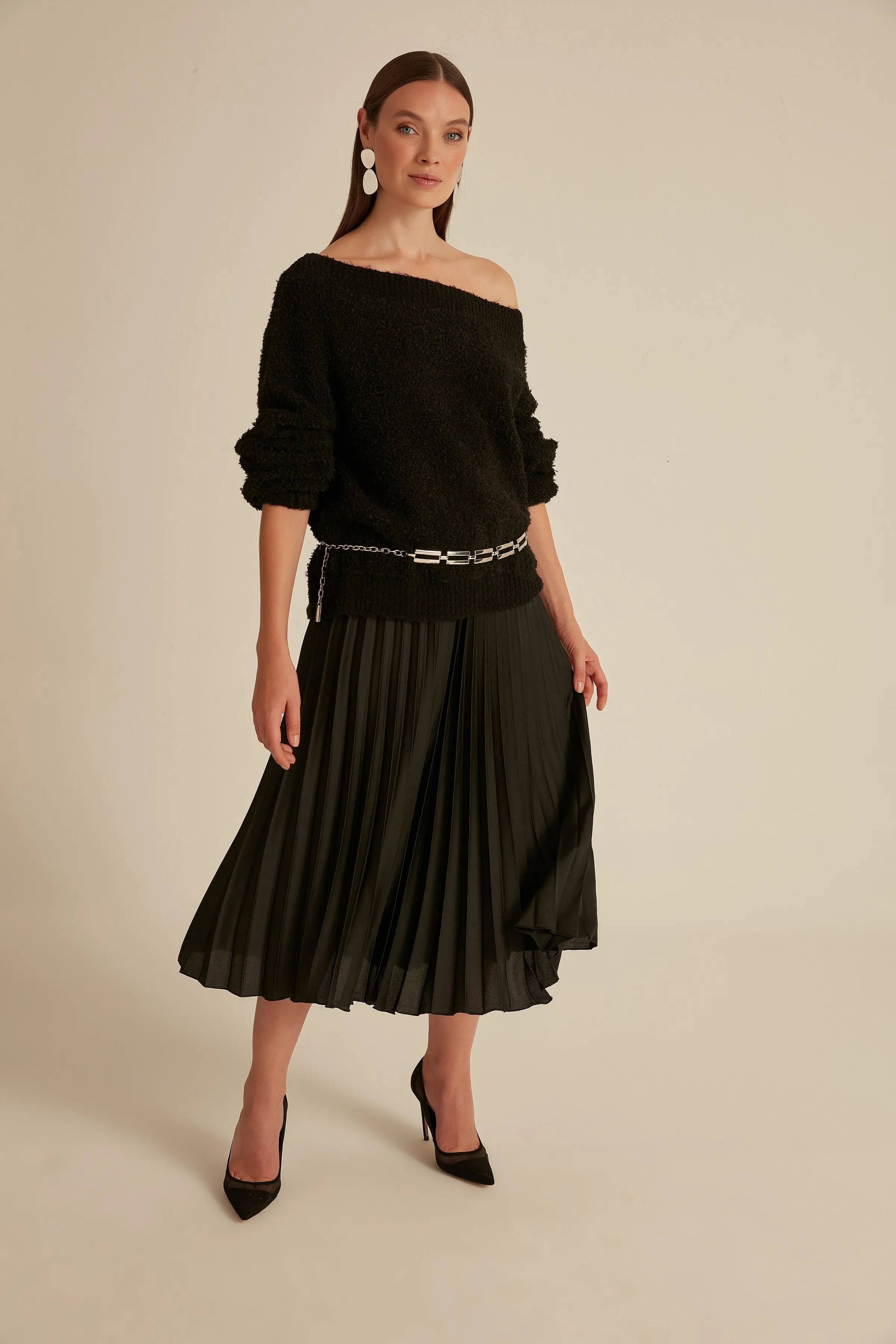 Каяк шеи воздушный шар рукав свитер Толстовка черный| |