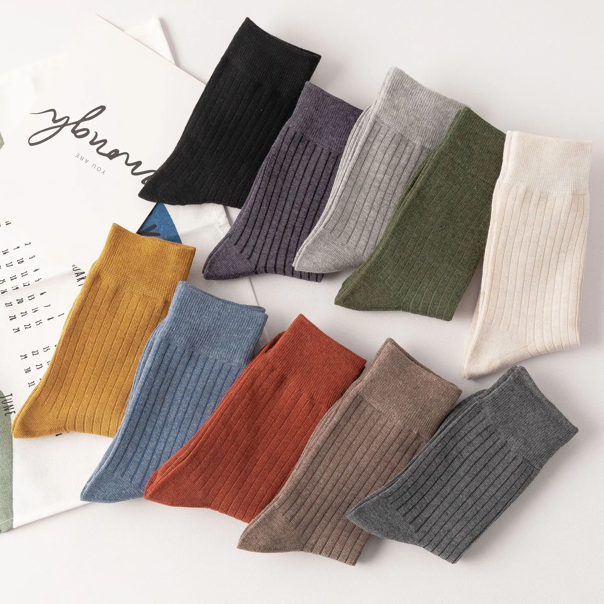 Autumn and Winter Socks Women's Solid Color Pile of Medium Tube Korean Japanese Style Woman Cotton Breathable Fashion Long Socks