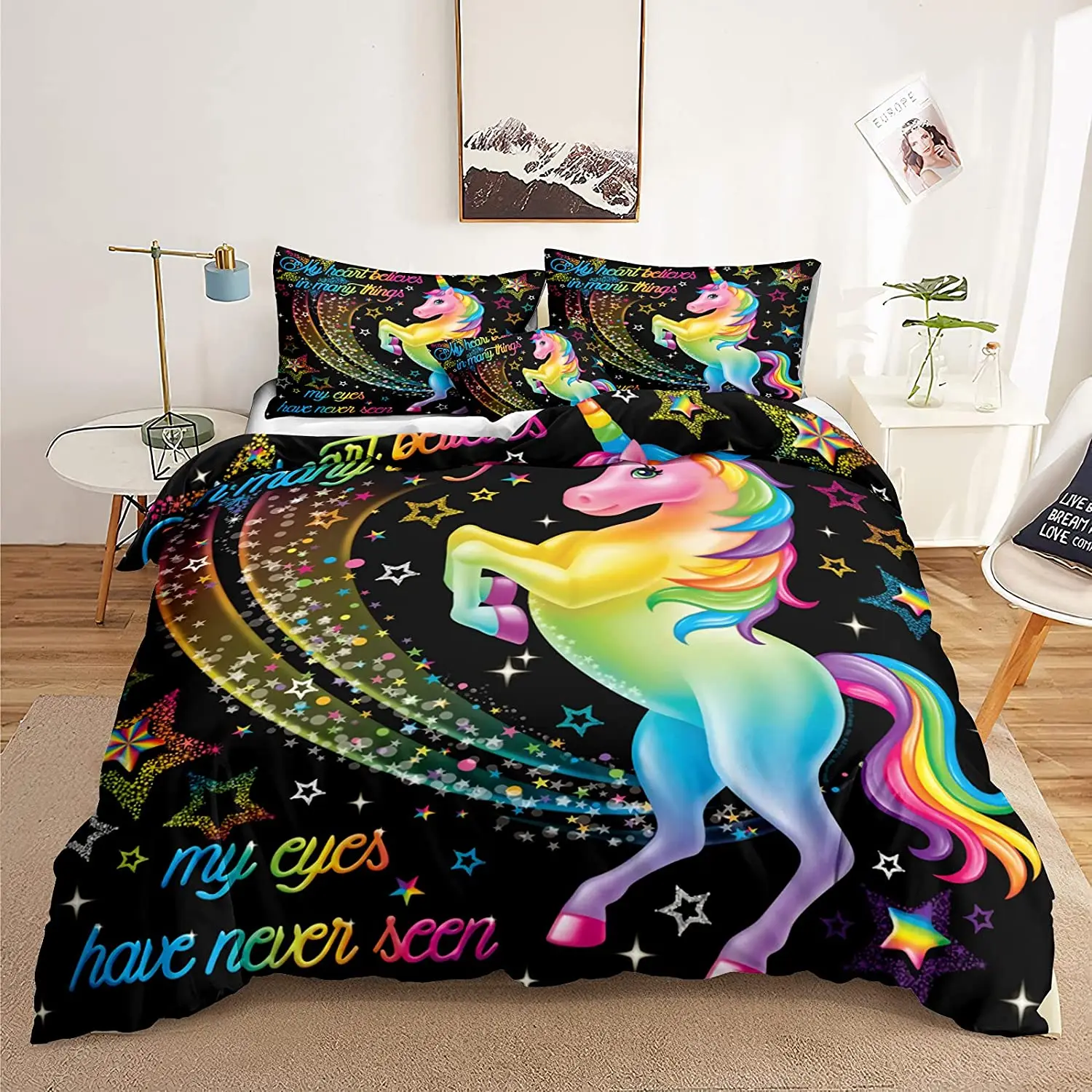 

Rainbow Unicorn Bedding Set Duvet Cover Set Magical Unicorn Pattern Boys Girls Comforter Cover Bed Cover 135 With Pillowcases