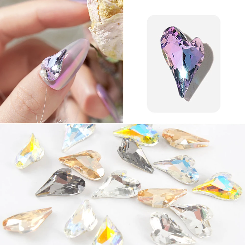 

30Pcs/Lot 3D Nail Art Rhinestones Pointed Bottom Glass Stone Crystal Big Heart Shape Nail Decoration Tool Nail Accessory