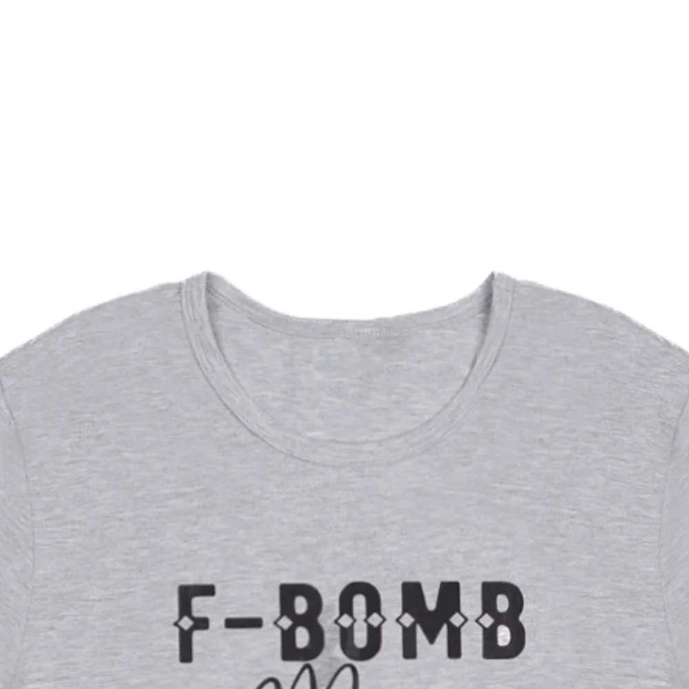 Новинка, женская футболка Bomb Mom confett с принтом, летняя футболка с круглым вырезом, серый Топ для женщин, базовые летние футболки