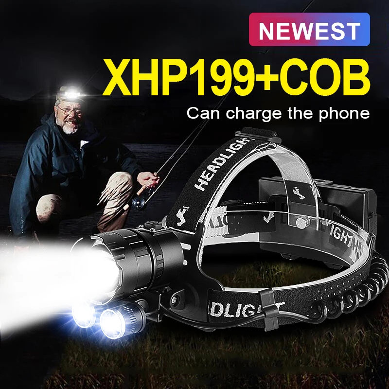 Новейший Мощный светодиодный налобный фонарь XHP199 2COB XHP160 мощсветильник