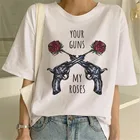Женская белая футболка Guns N Футболка с розами модные сапоги в панковском стиле, футболка Street Рок Женский Топ пистолетного N Rose Футболка с принтом в стиле хип-хоп, футболка