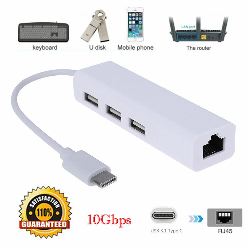 USB3.1 Стандартный 1 Тип C USB несколько 3 Порты и разъёмы концентратор для RJ45 сети Ethernet