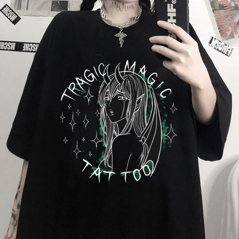 

Harajuku T Shirt Aesthetic Gothic Punk cartoon Short Sleeve O-Neck Tops Women dropshipping summer loose oversize street clothes