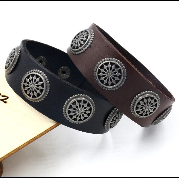 Мужской широкий кожаный браслет HI MAN Европейский Винтажный панк из сплава с