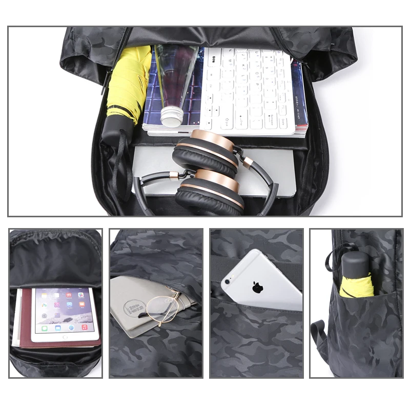 Камуфляжная повседневная мужская дорожная сумка с usb-разъемом и фиксированными